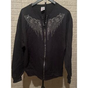 Jerzees Rhinestone Embellished Full Zip‎ Sweatshirt Black Size XXXL